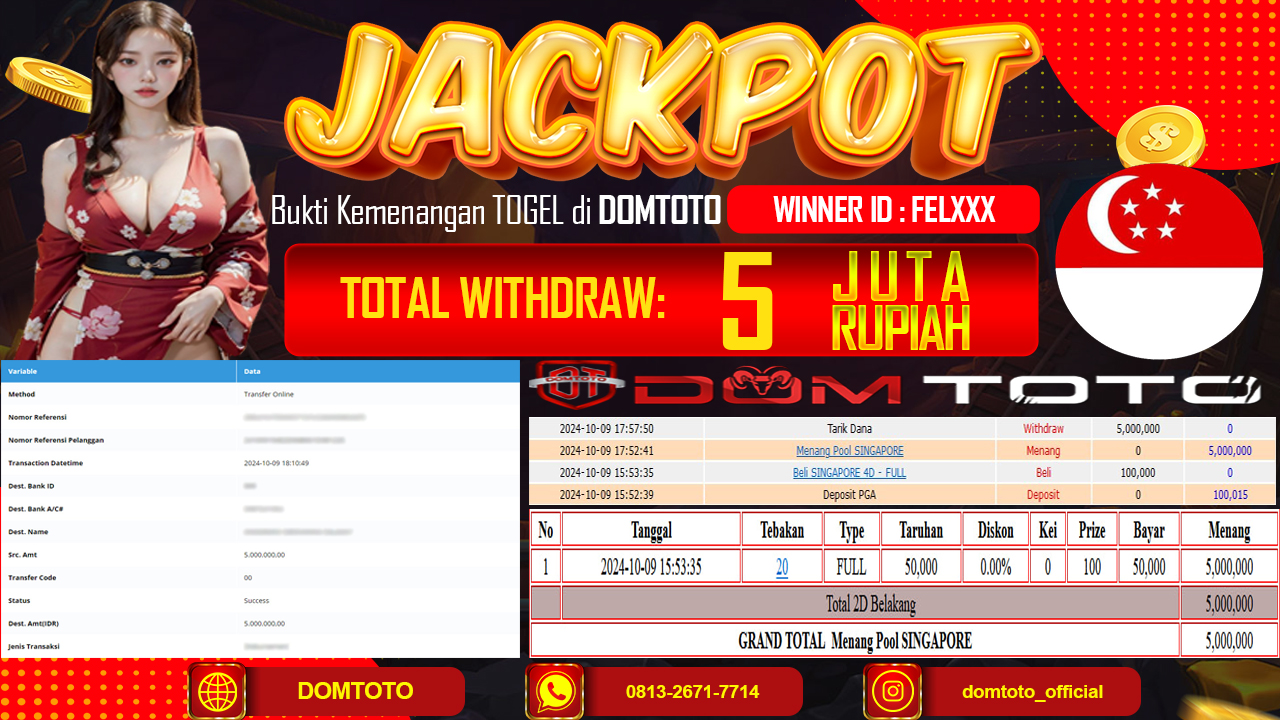 JACKPOT TOGEL SINGAPORE 09 OKTOBER 2024